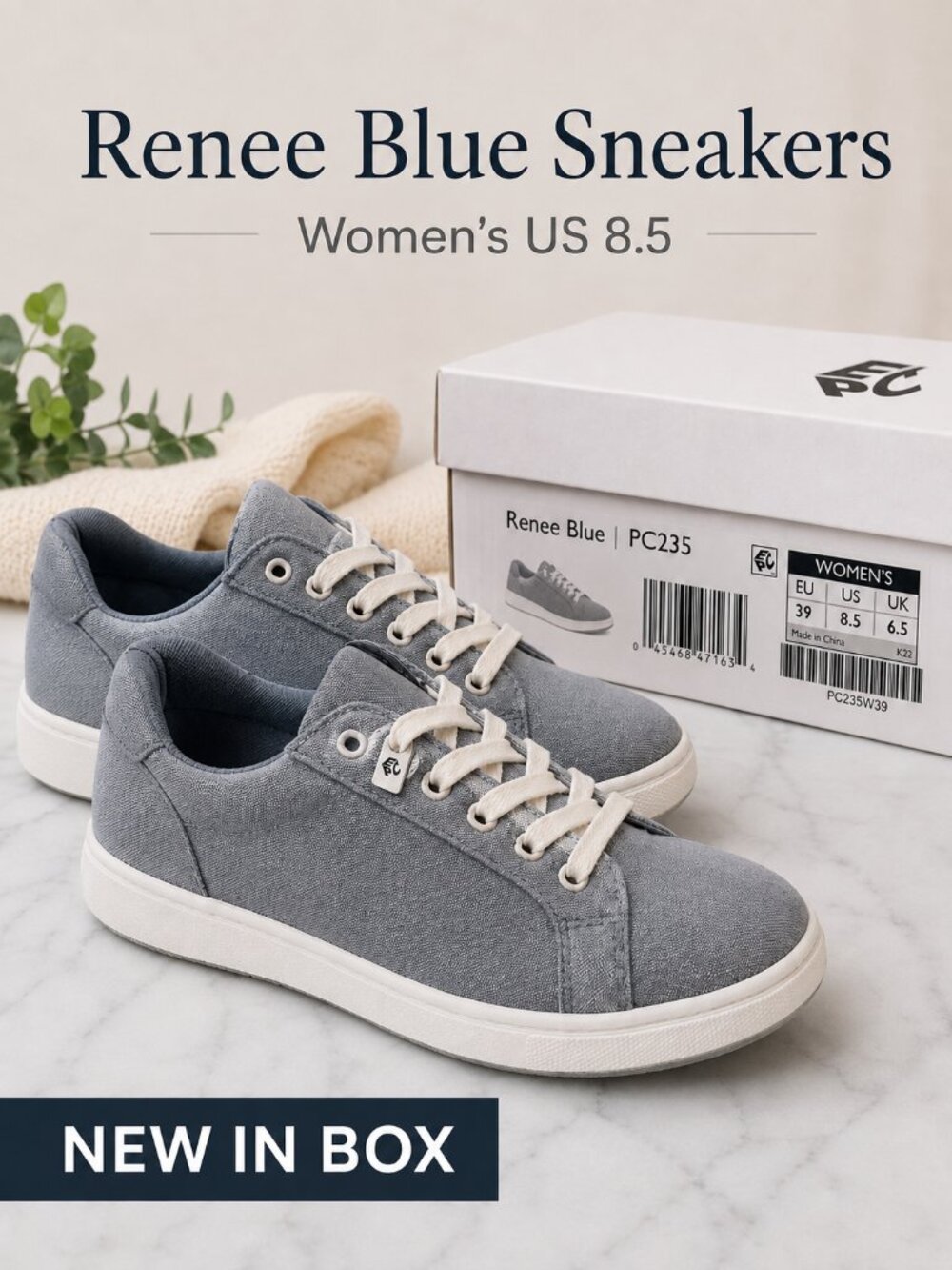Aetrex Renee Women’s 8.5 Blue Canvas Comfort Sneakers New in Box